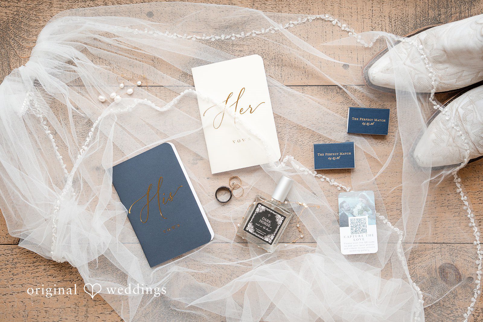 Kennedy + Collin A detail shot of the wedding accessories