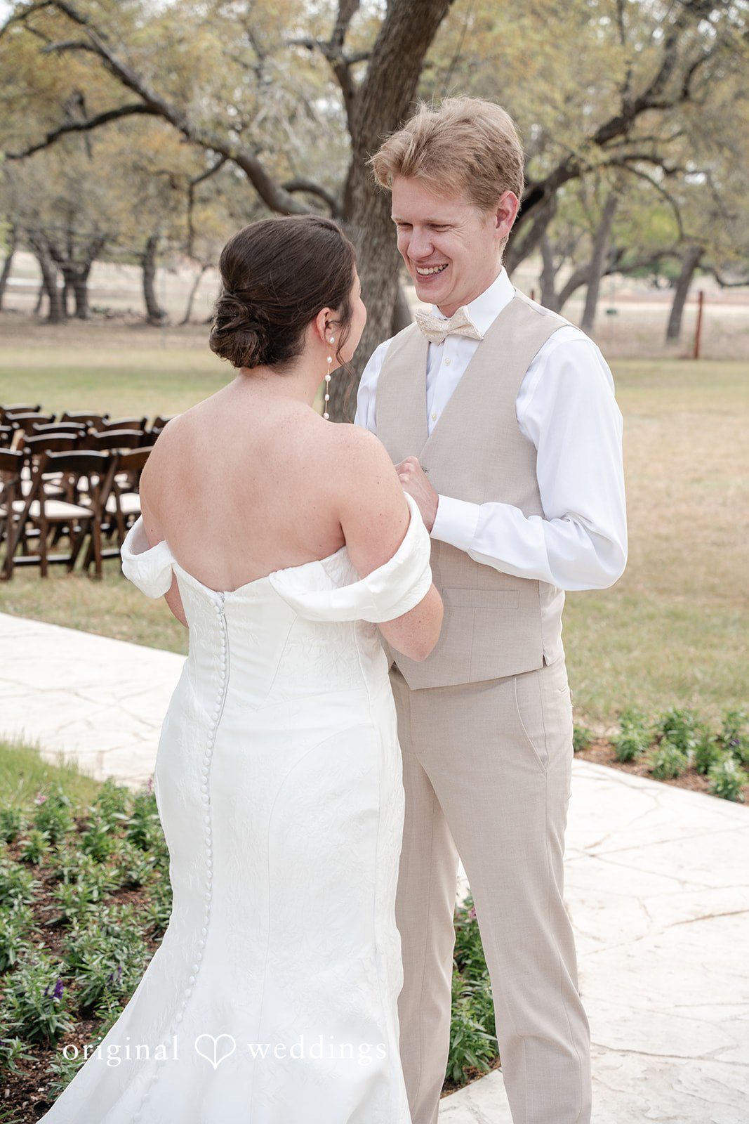 Hannah + Will Emotional first look moment between bride and groom
