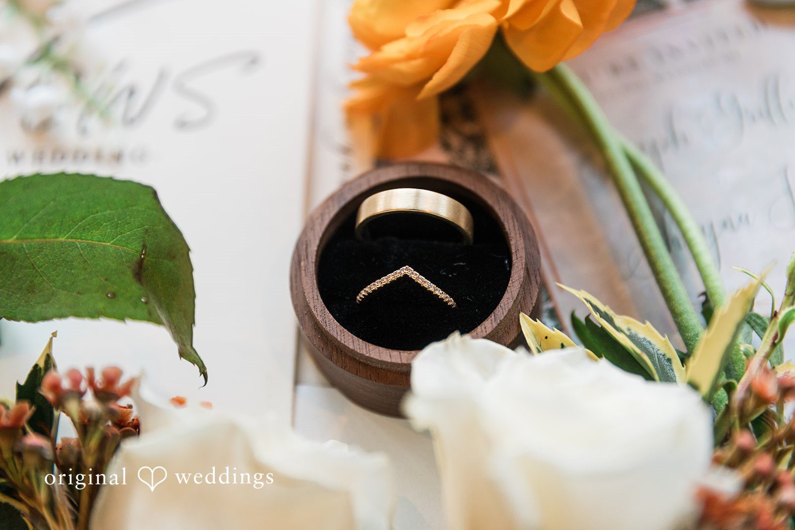 Shayna + Joseph A stylish detail shot of the wedding ring