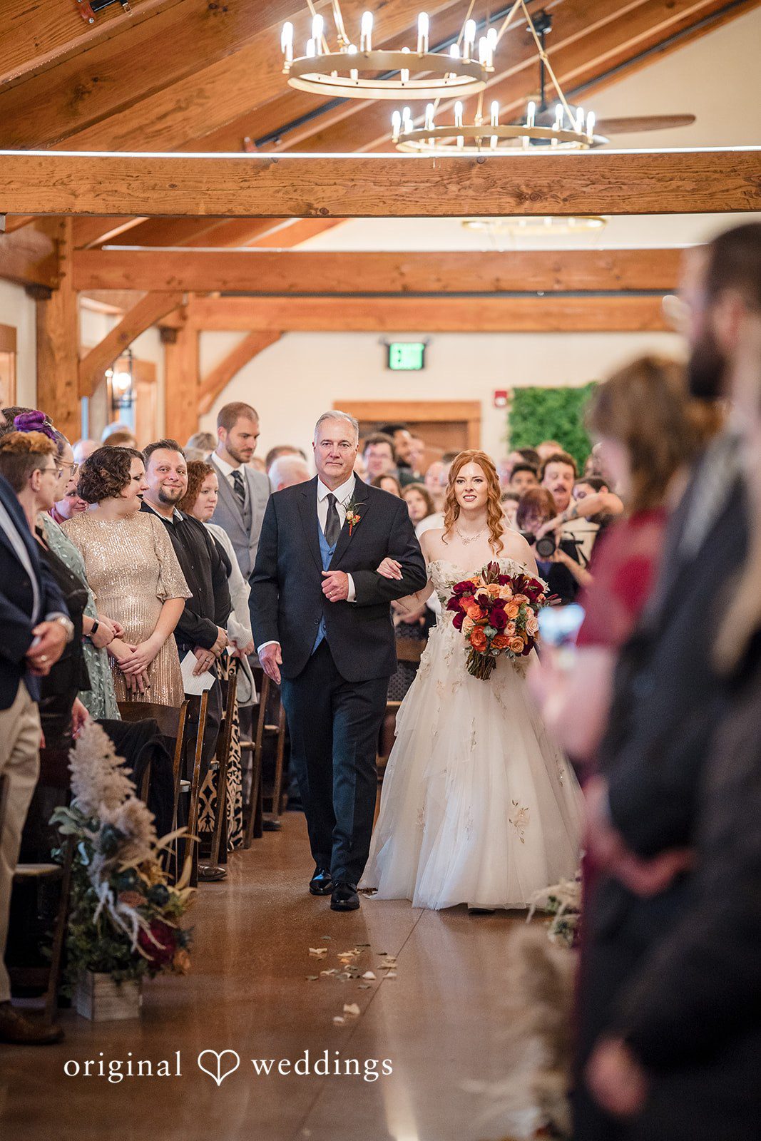 William + Alicia Elegant bride entering ceremony at Barnwood Events