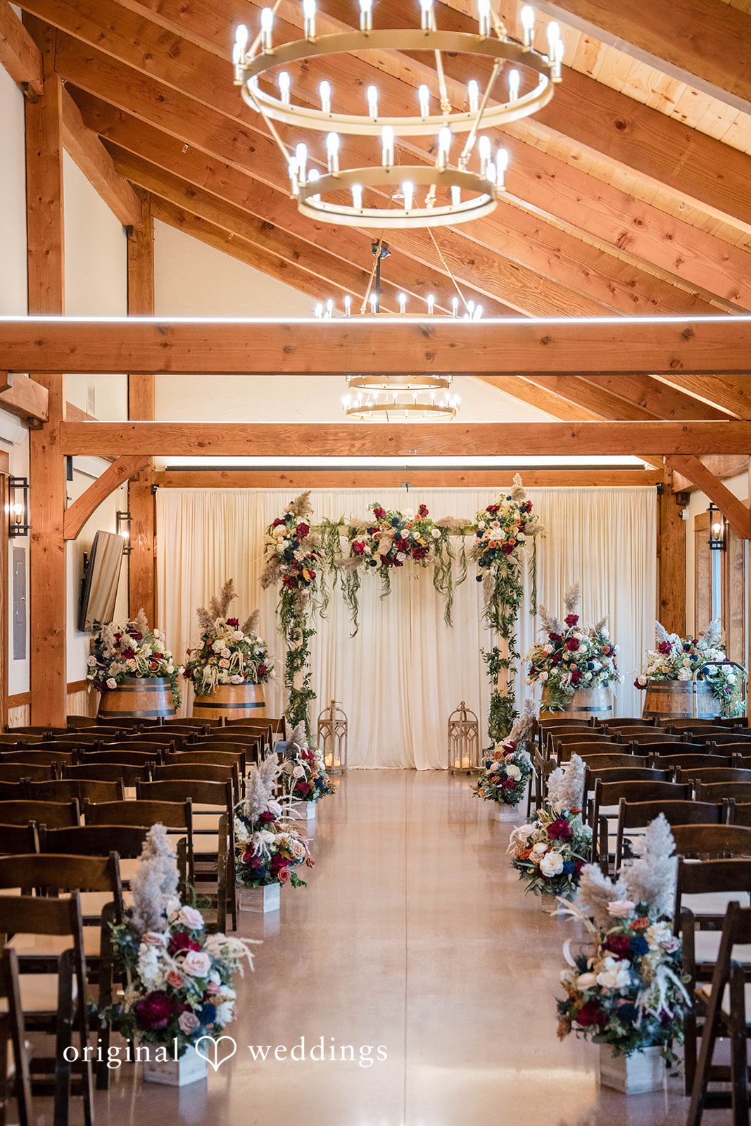 William + Alicia Romantic floral wedding decoration at Barnwood Events