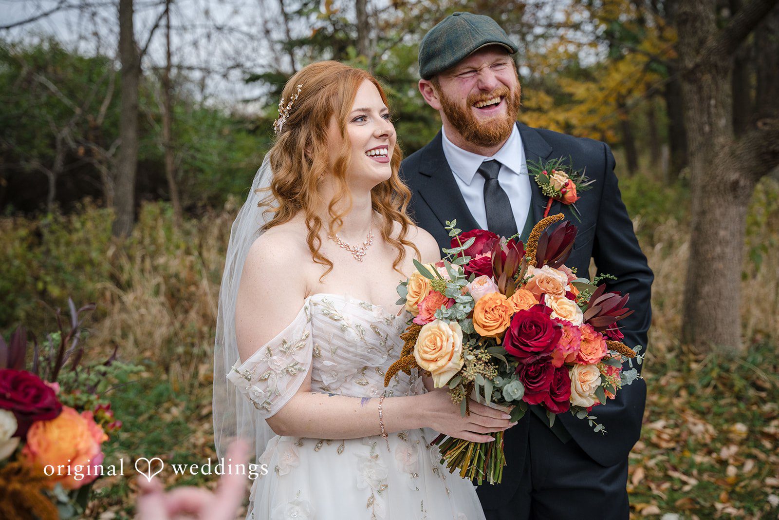William + Alicia Elegant couple smiling together at Barnwood Events