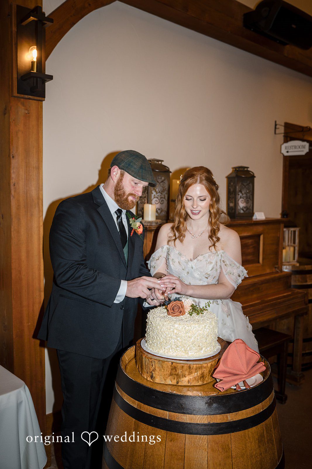 William + Alicia Romantic cake cutting ceremony at Barnwood Events