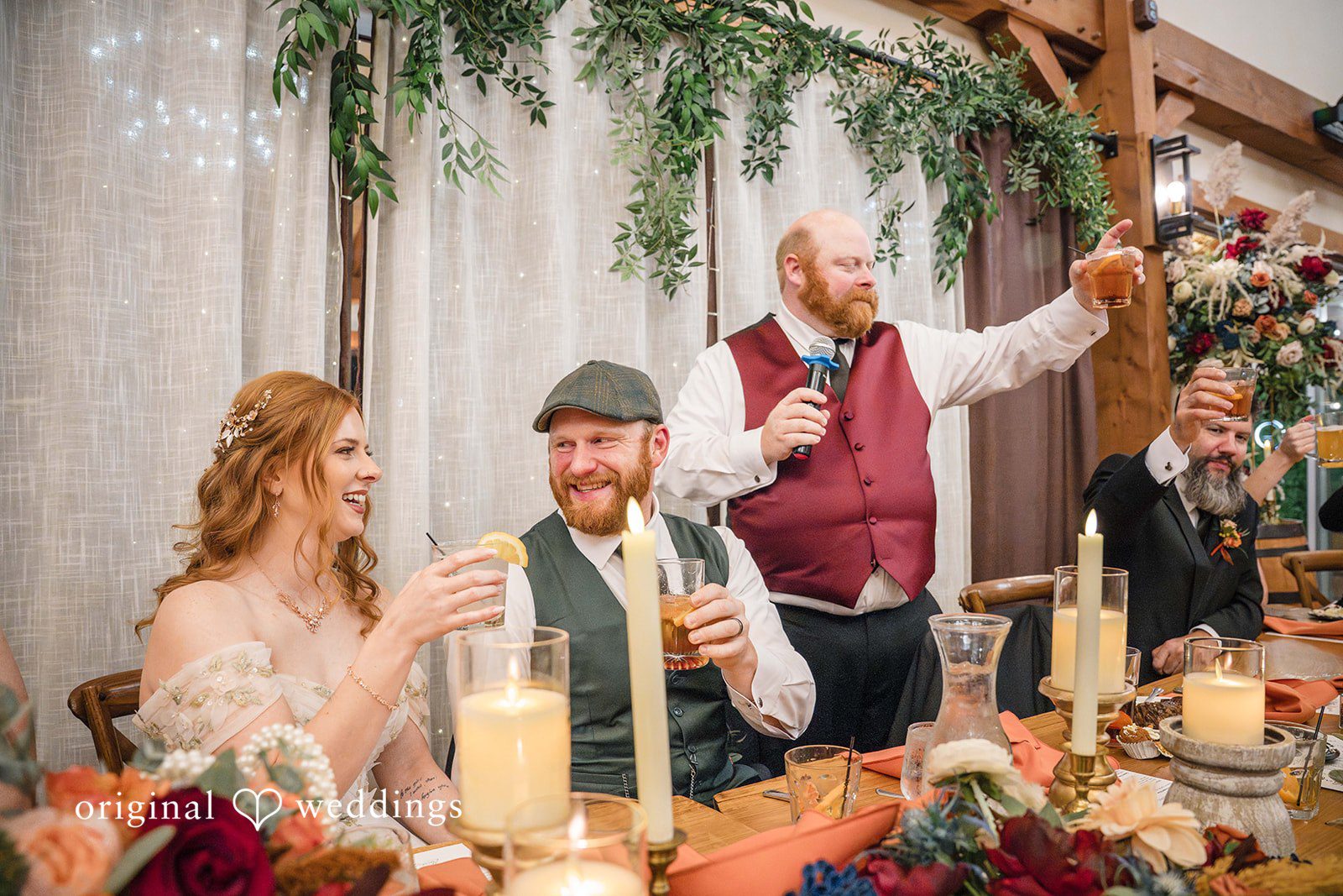 William + Alicia Elegant bride and groom reception table picture at Barnwood Events