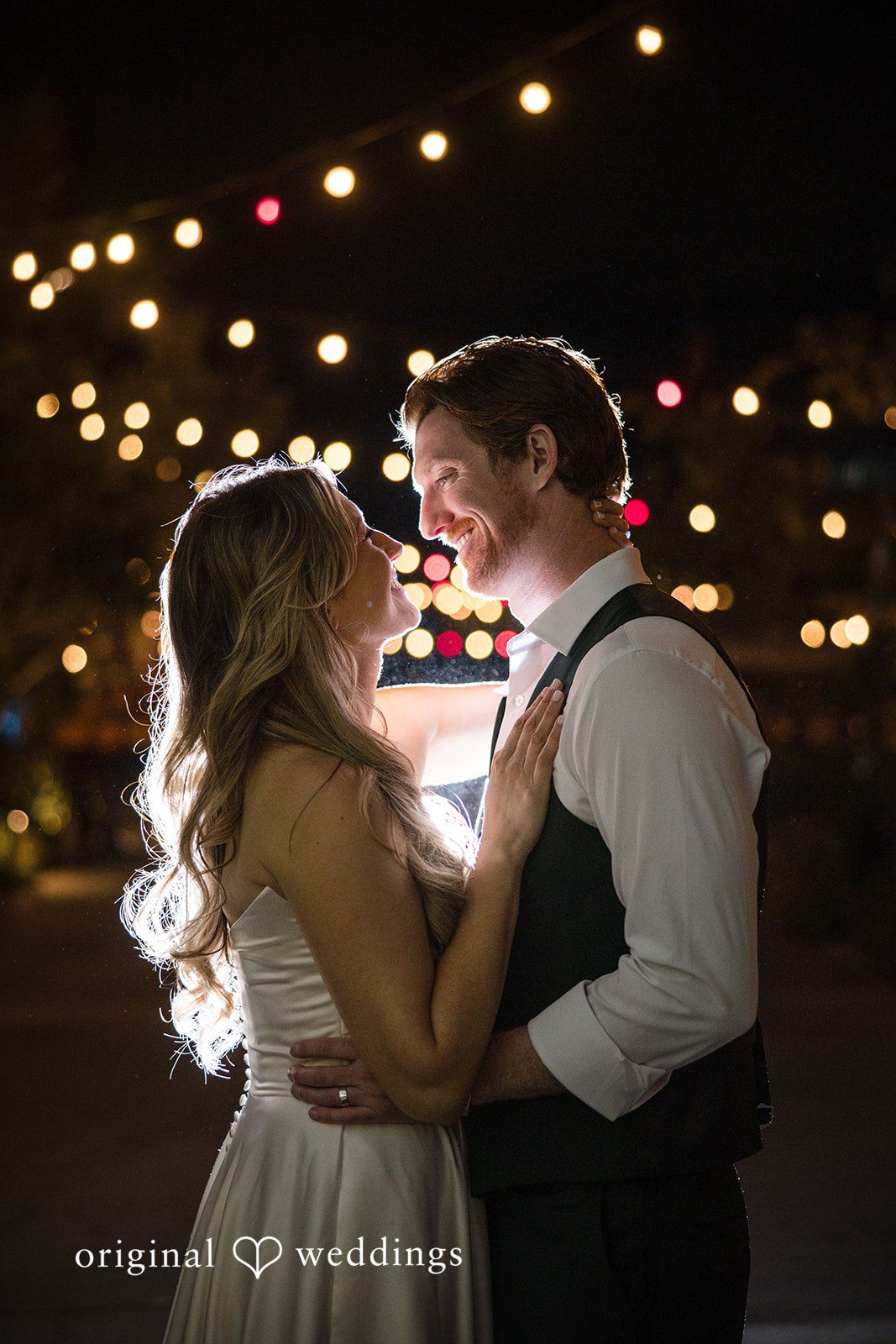 Olivia + Connor Romantic close-up portrait of the bride and groom at night