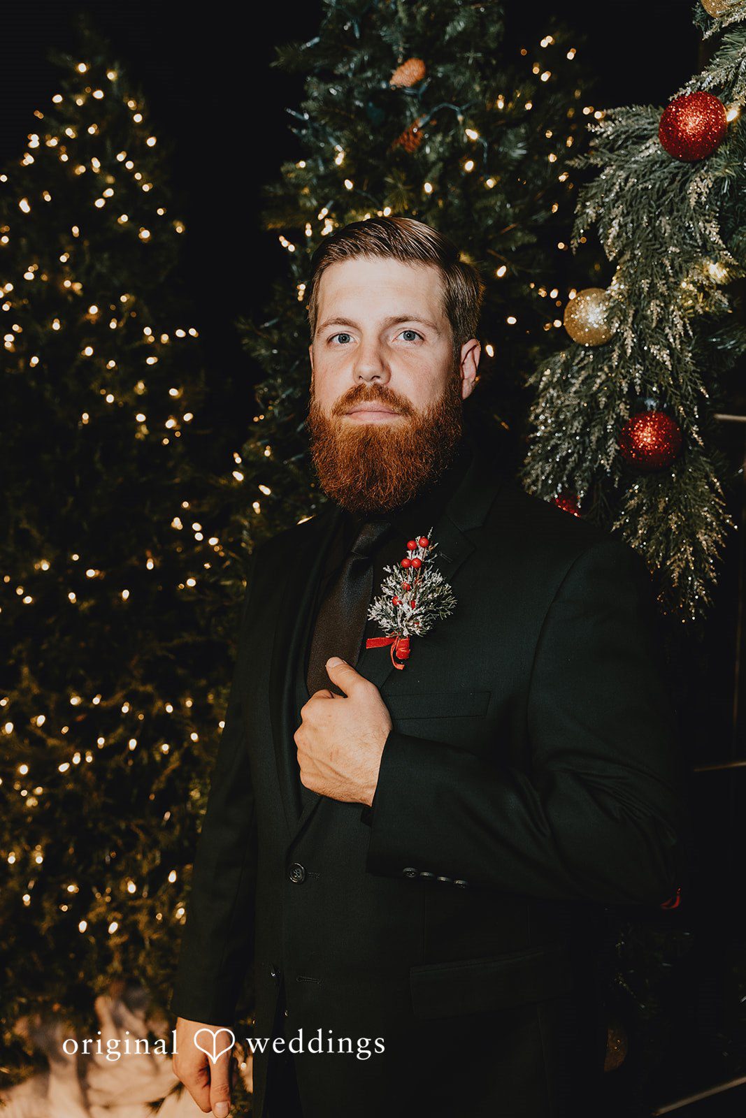 Stylish groom portrait at Bethel Baptist Church