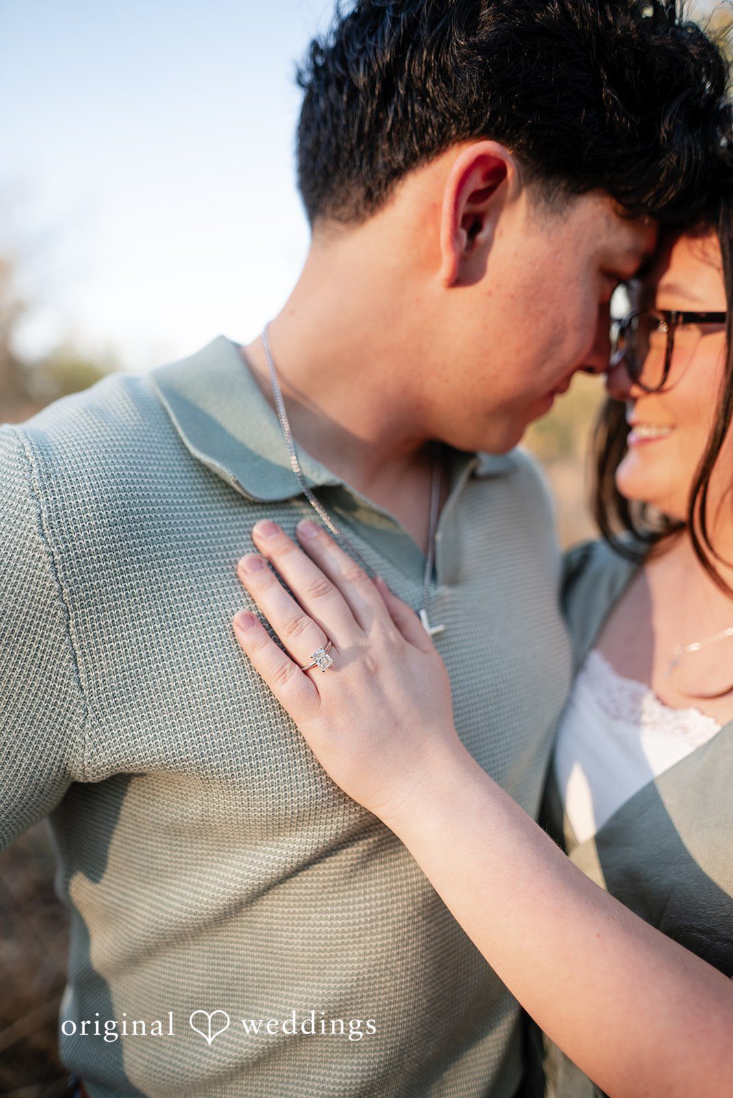 A romantic close-up shot of the couple