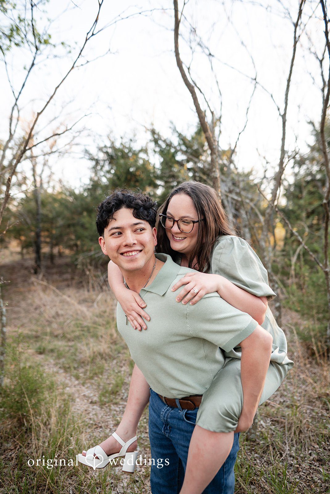 The couple plays piggyback