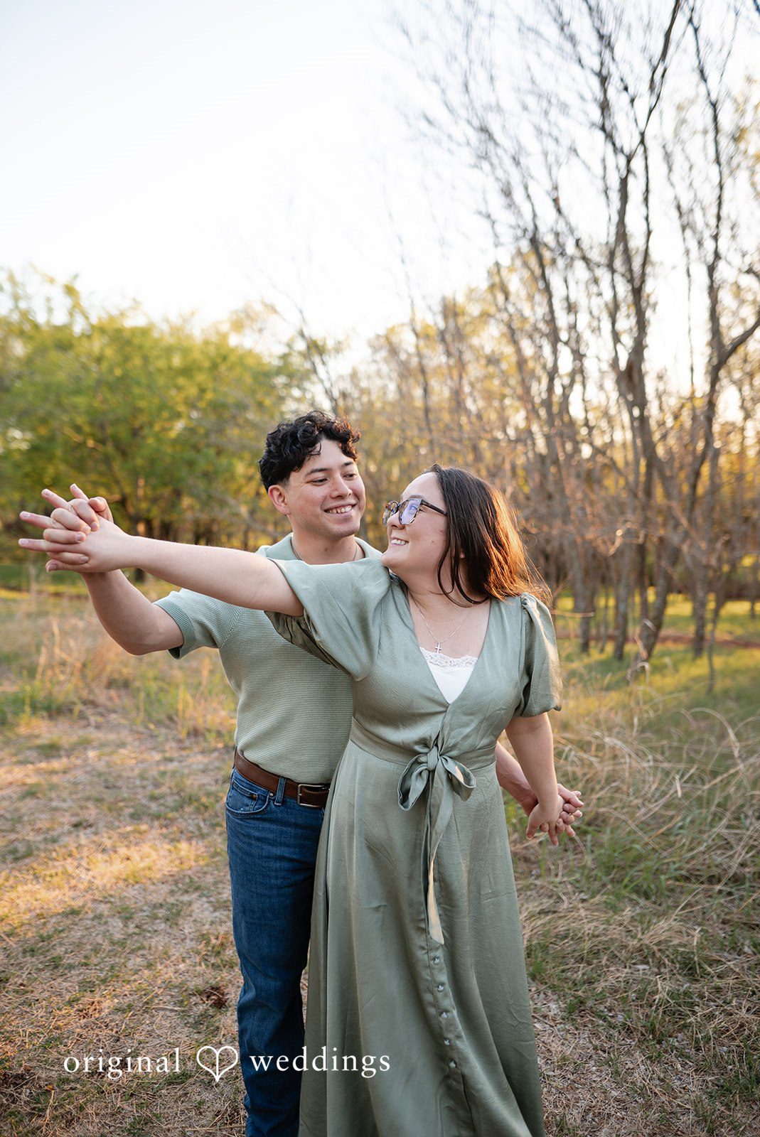 A fun engagement photo of the couple
