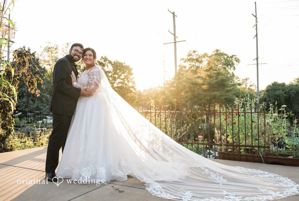 Chicago wedding photographers capturing couple smiling together at Blumen Gardens by Original Weddings