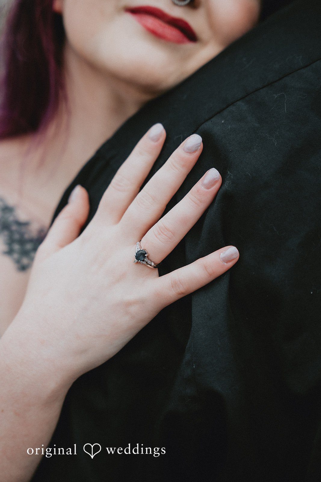 Close up of engagement ring captured by original weddings