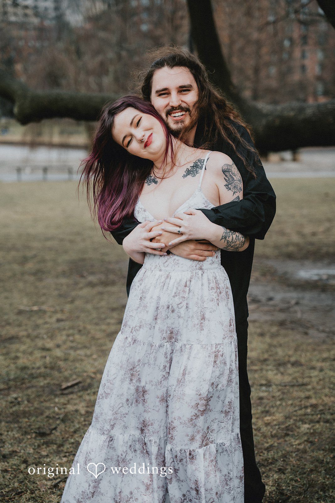 Lovely pose of couple at Boston Public Garden