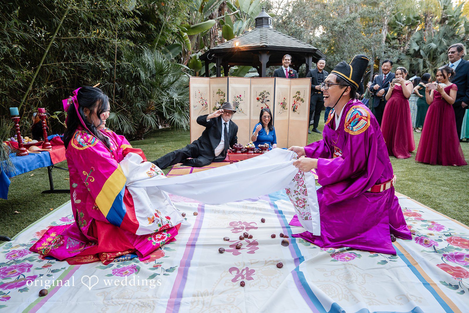 The joyful traditional moment of the couple