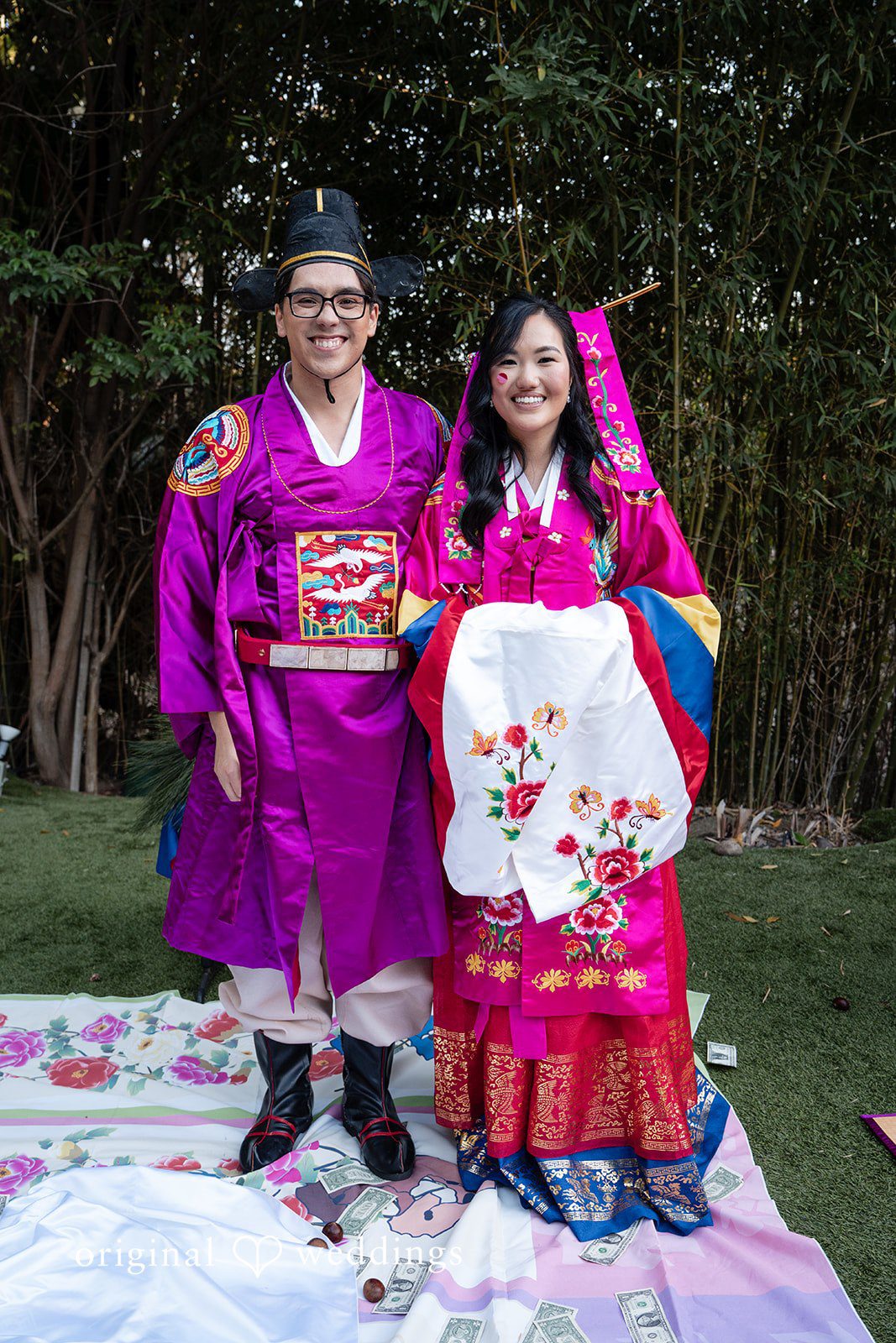 A stunning portrait of the couple in their traditional attire