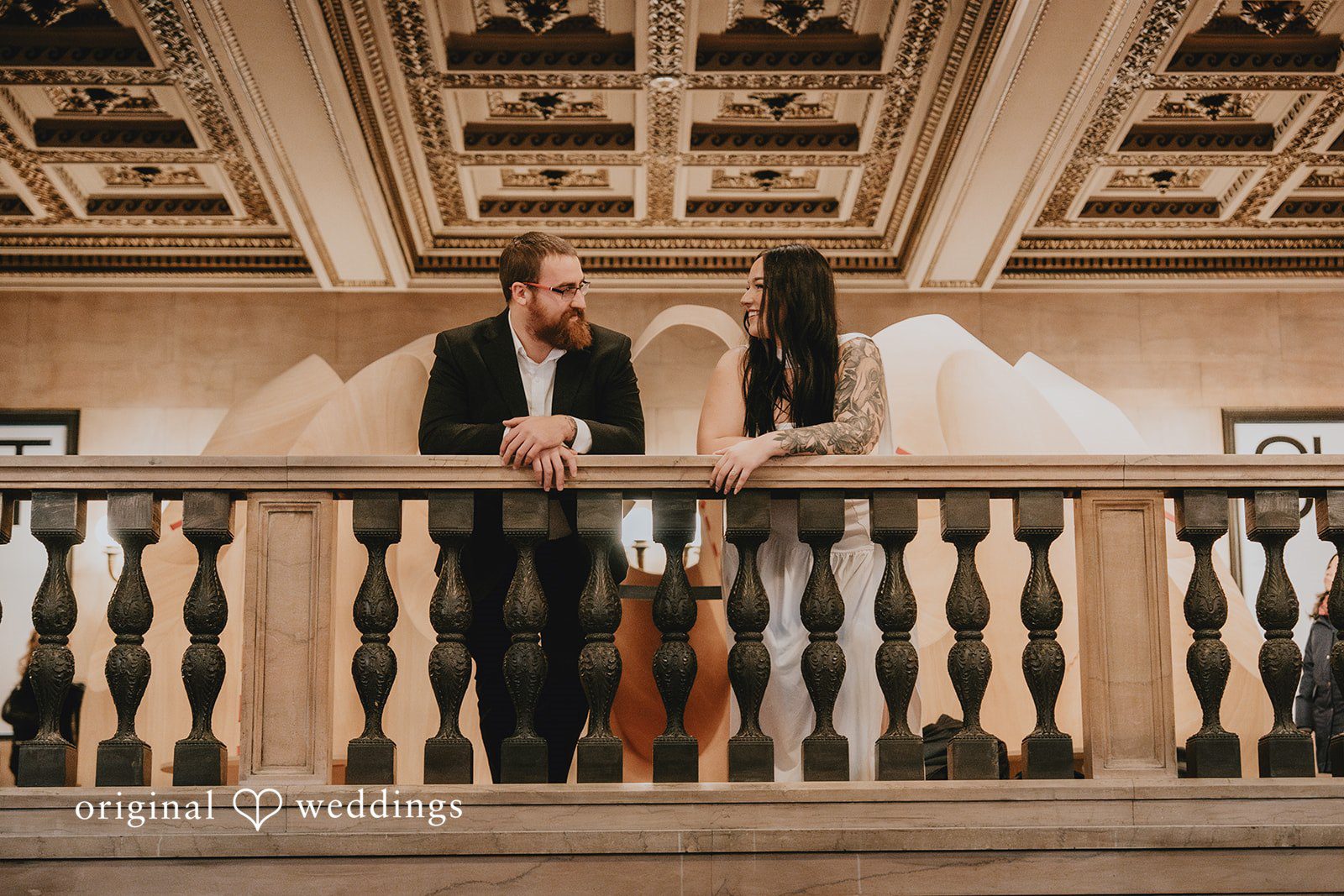 The couple by the gallery at Chicago Cultural Center