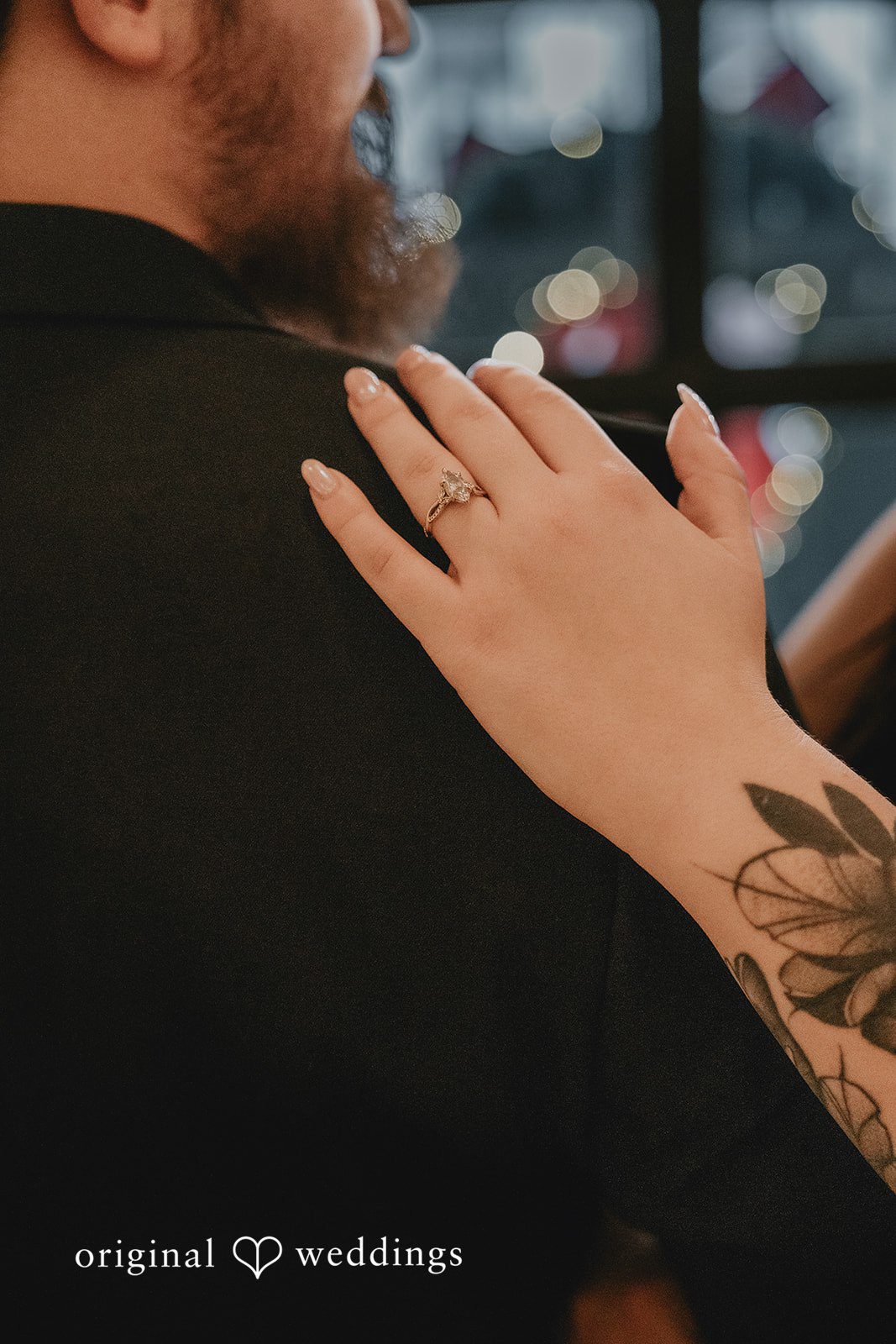 A close-up shot of the couple
