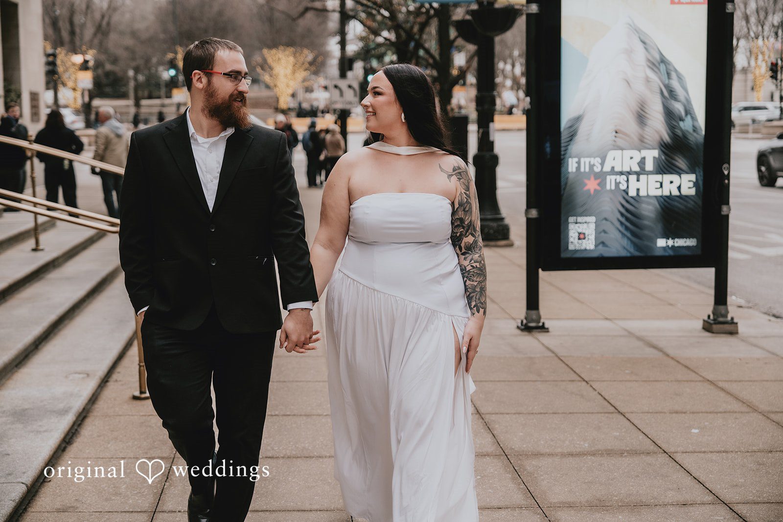 The couple looks at each other in a romantic manner