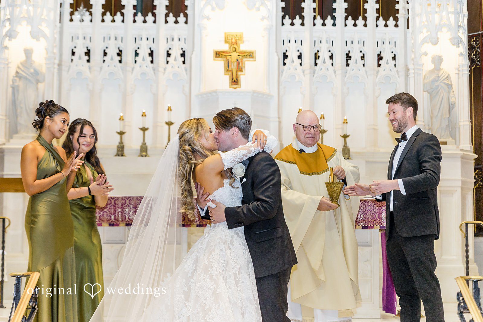 The couple shares their first kiss