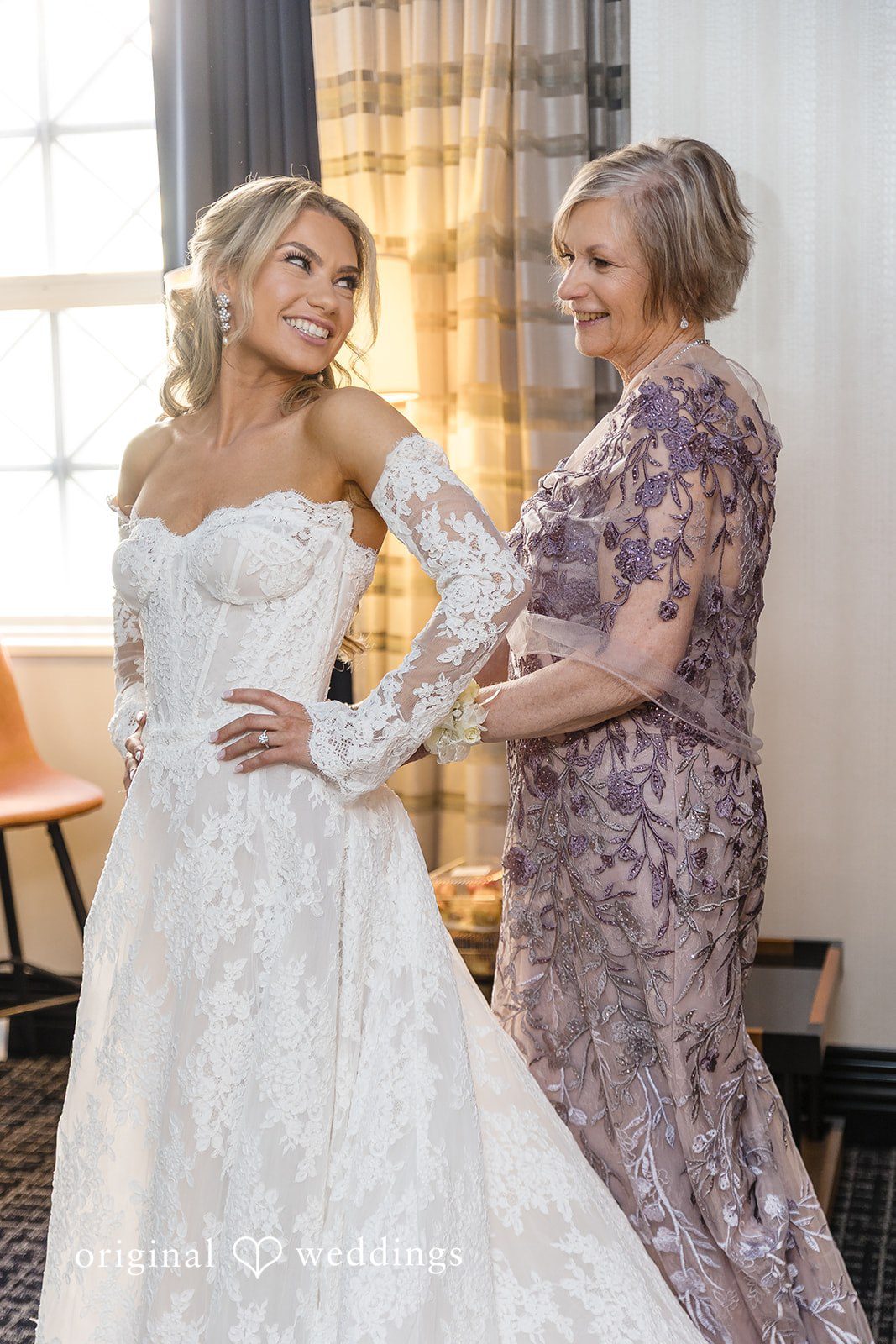 The bride happily gets ready for her day