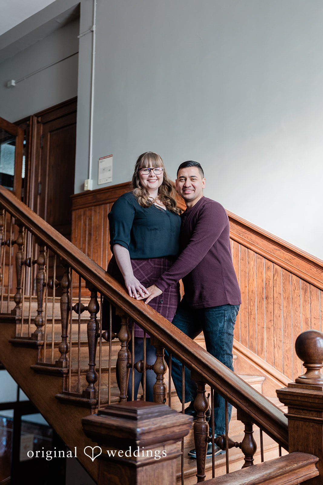Beautiful picture of couple in stairs at Coat Check Coffee