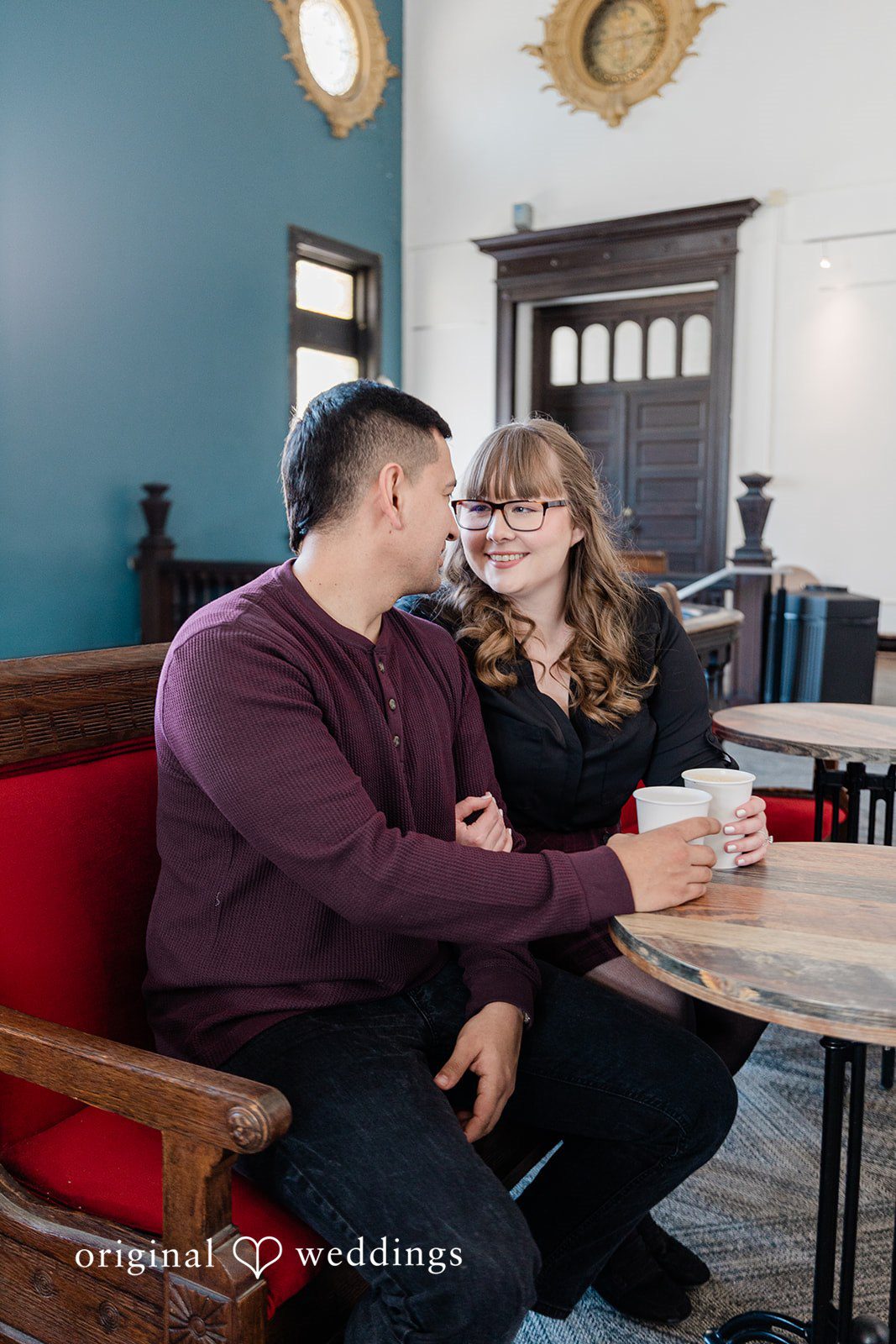 Beautiful picture of couple looking at each other at Coat Check Coffee
