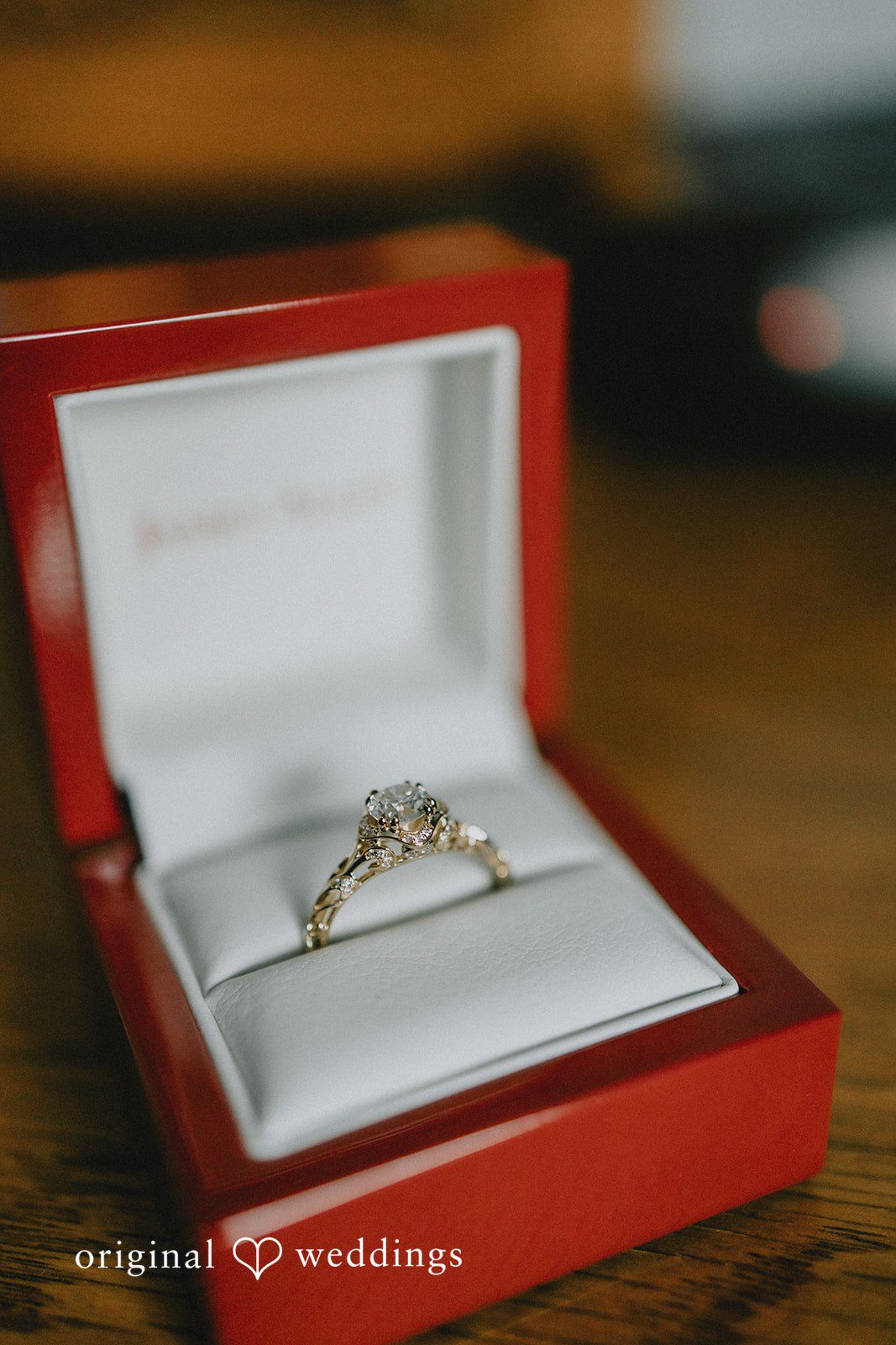 Close-up detail of the couple’s wedding rings