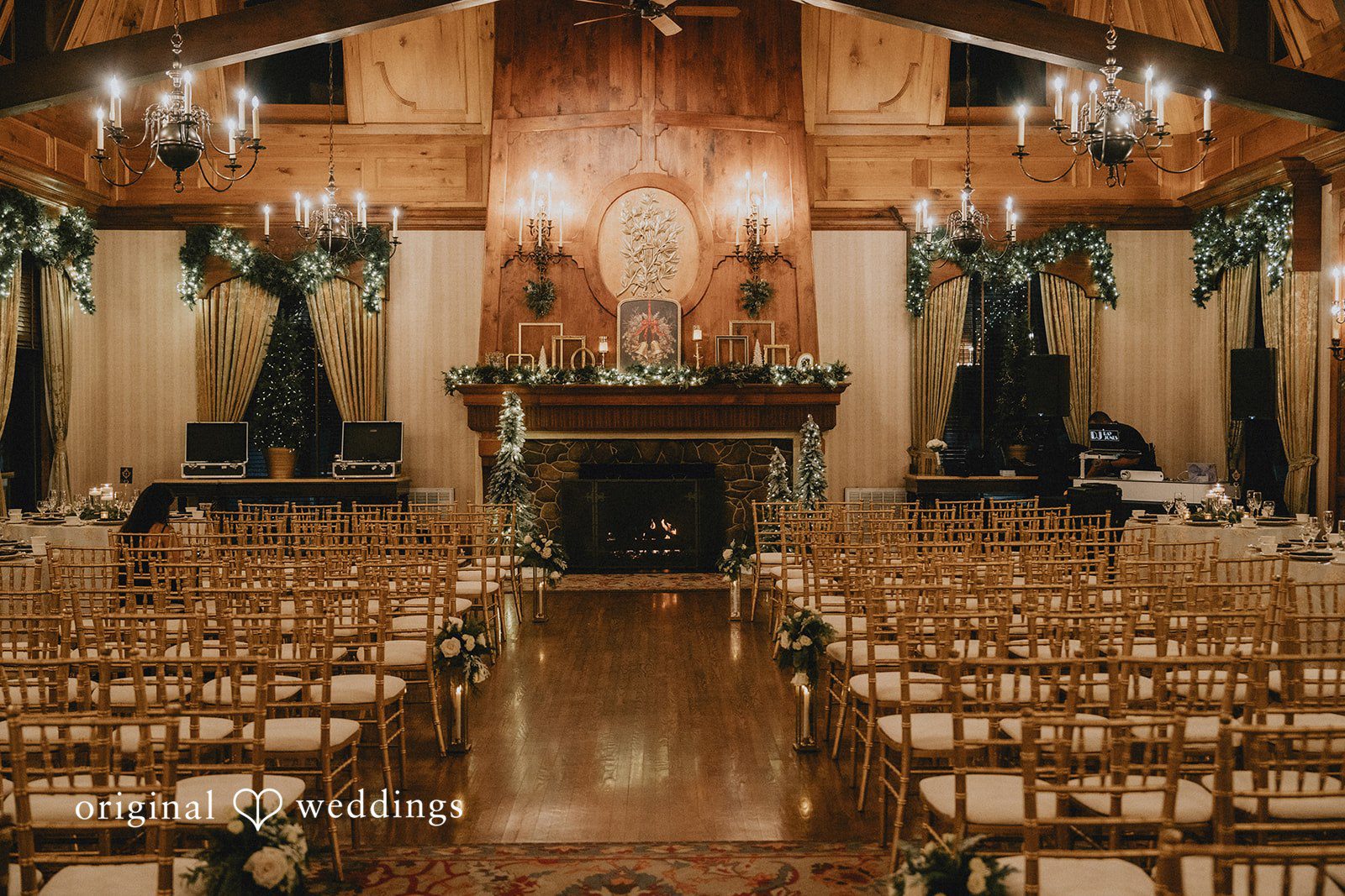 Wide view of the outdoor ceremony setup before the wedding