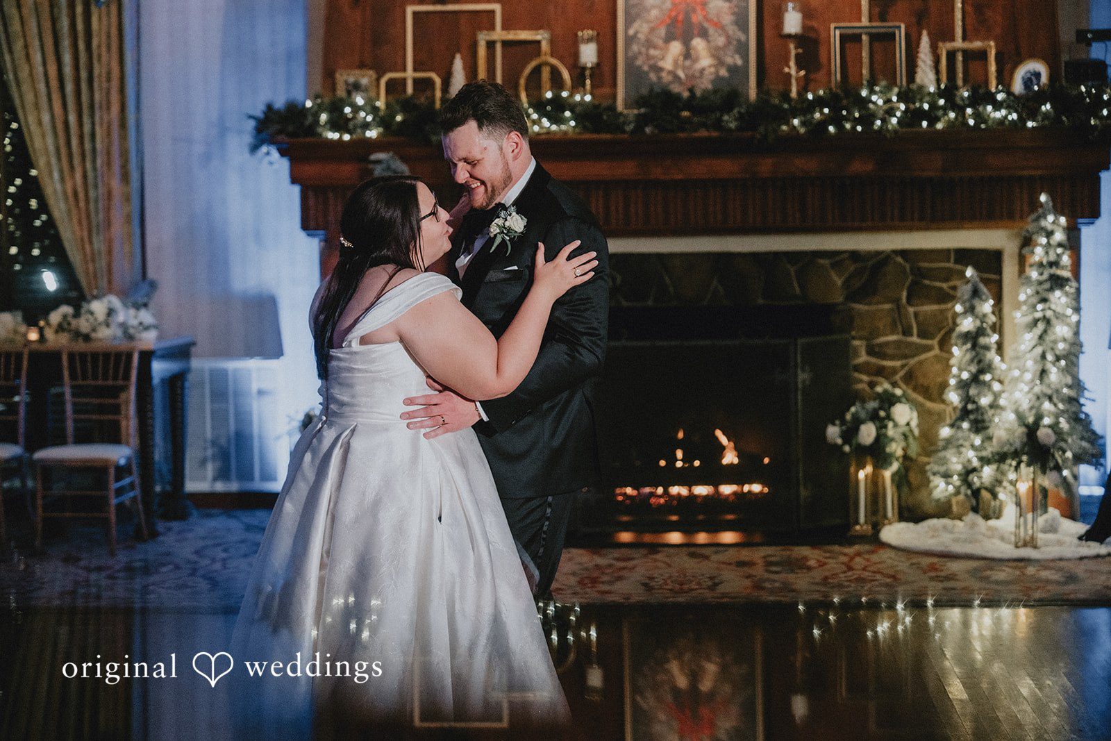 Bride and groom sharing their first dance at the reception