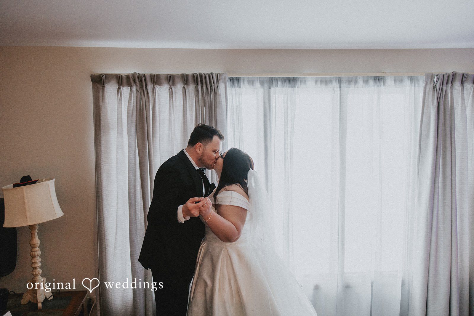 Emotional first look moment between the bride and groom