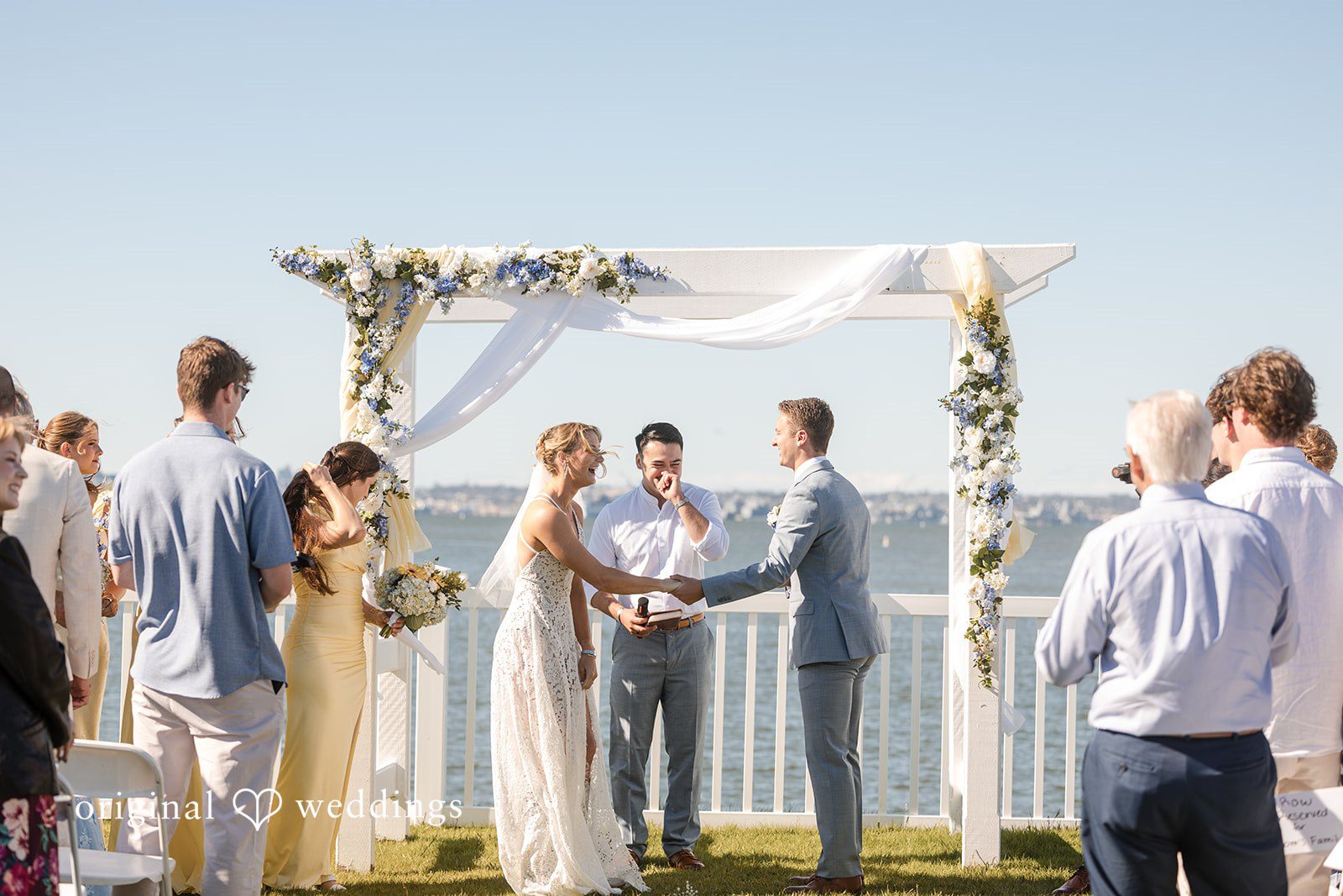 Romantic bride and groom ceremony moment at Colorado Cays Yacht Club