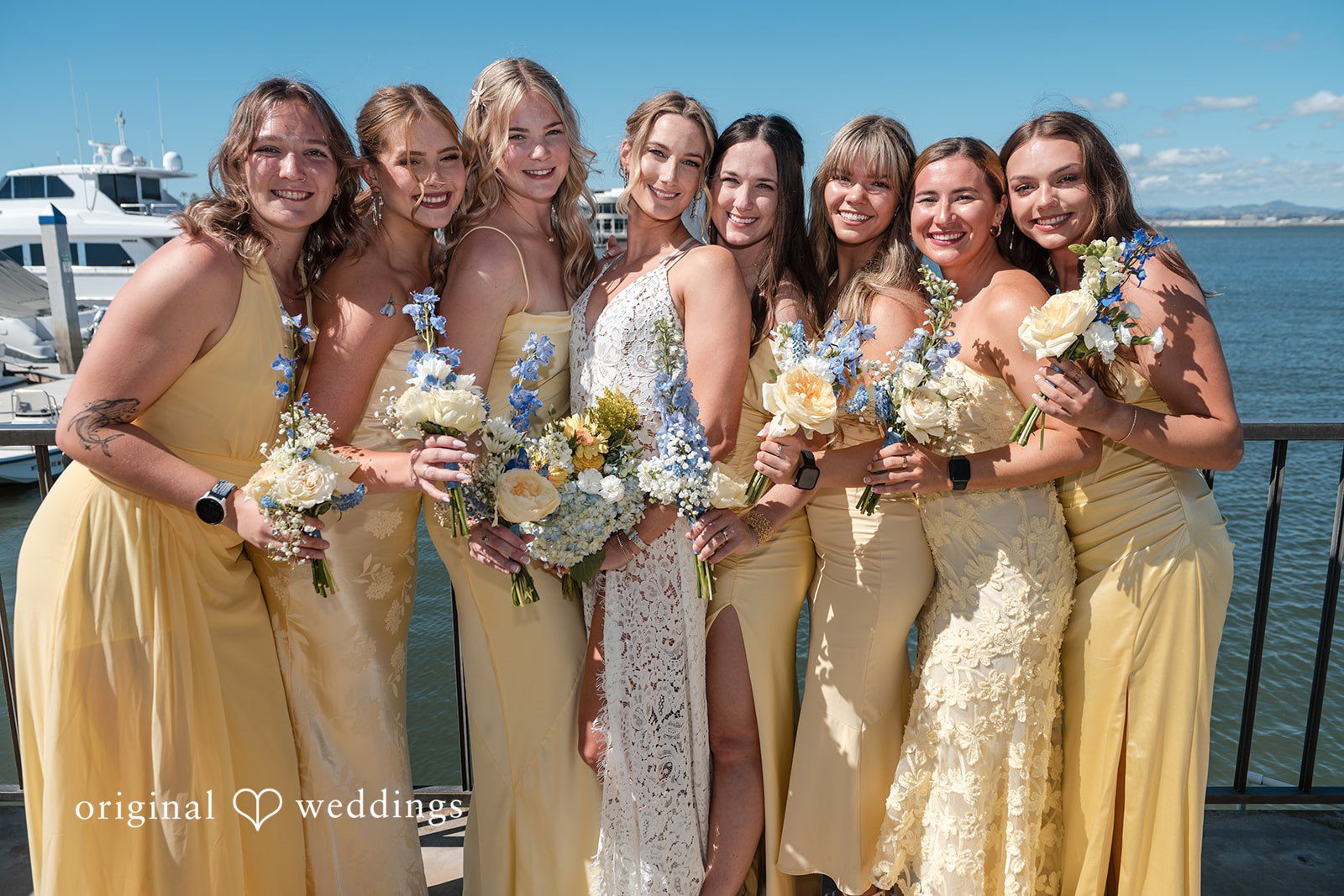 Joyful bridesmaids moment before ceremony at Colorado Cays Yacht Club
