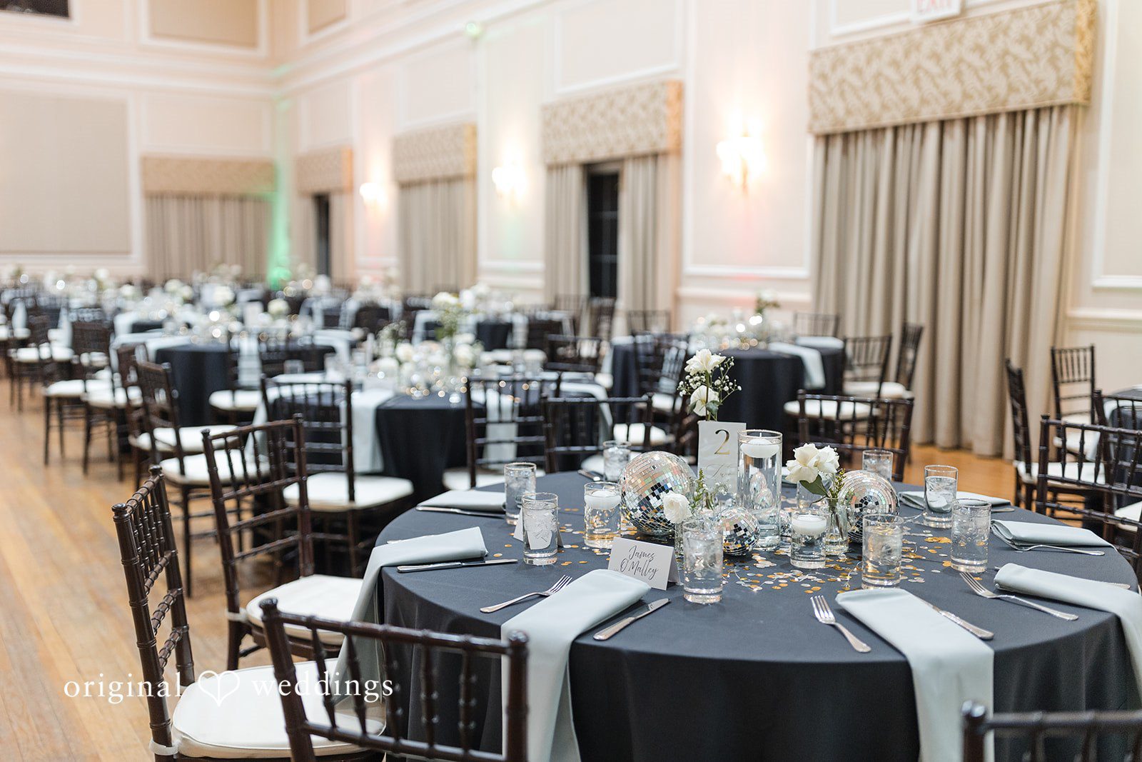 Beautifully decorated tables at the wedding reception