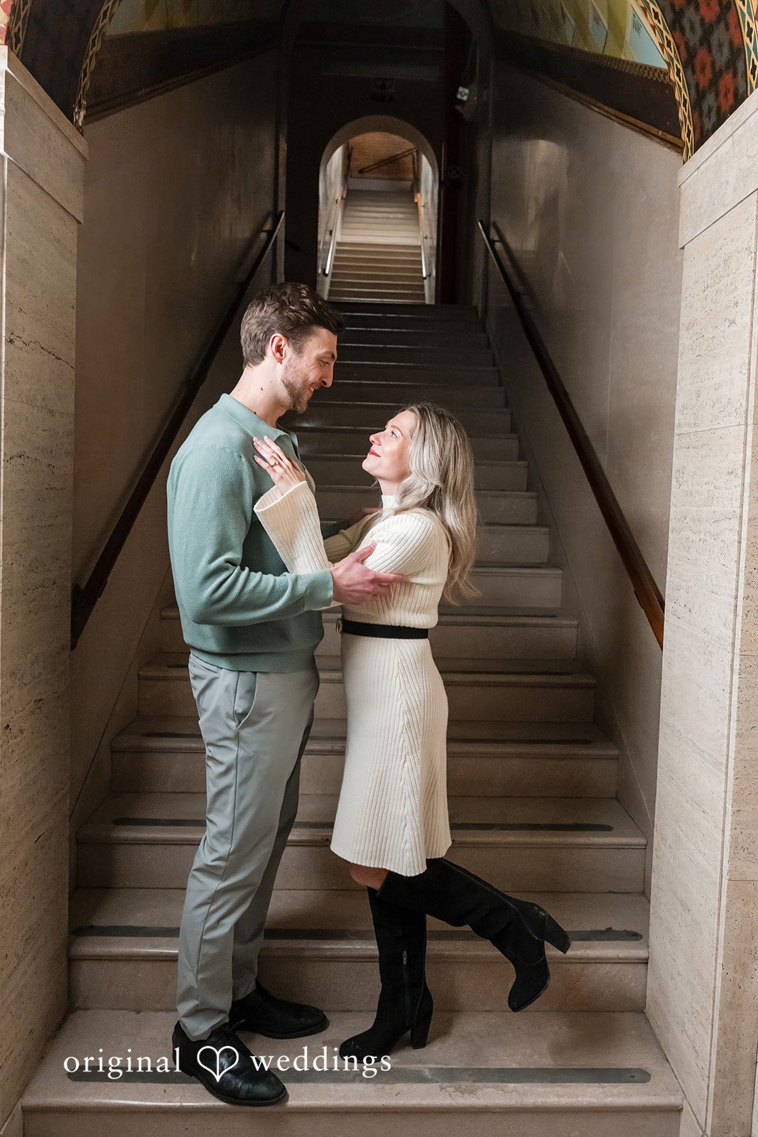 Beautiful picture of couple looking at each other at Detroit Public Library