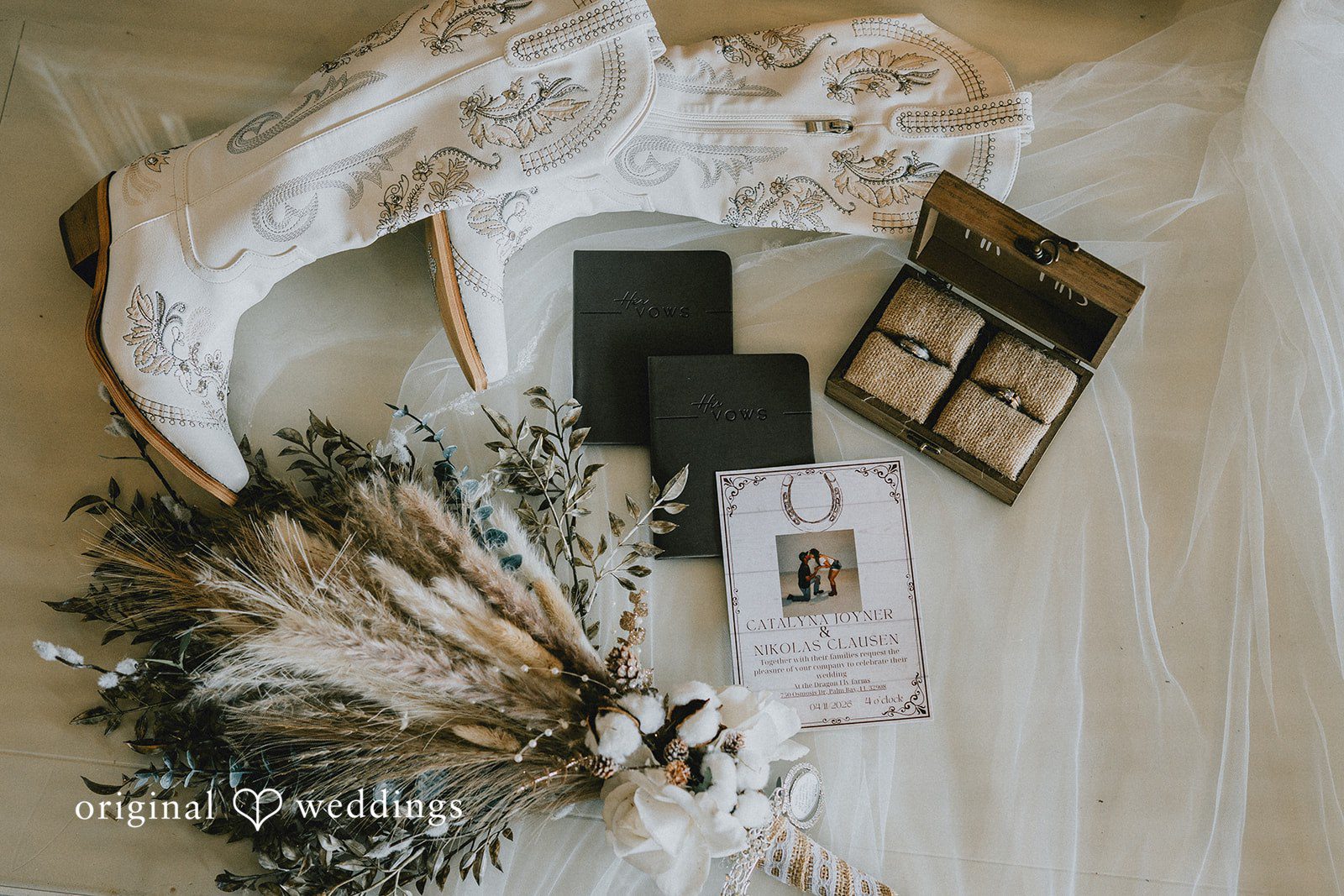 Catalyna + Nik Wedding invitation suite with bridal accessories