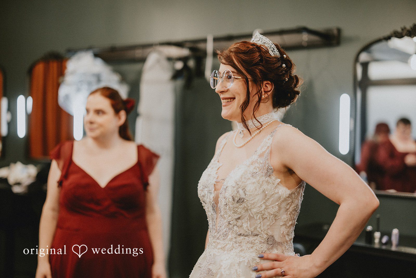 Stefani + Andrew Bride getting ready before wedding ceremony at Ederer Hall