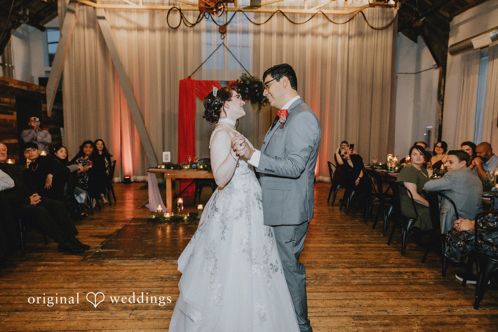 Stefani + Andrew Bride and groom sharing first dance at Ederer Hall wedding reception