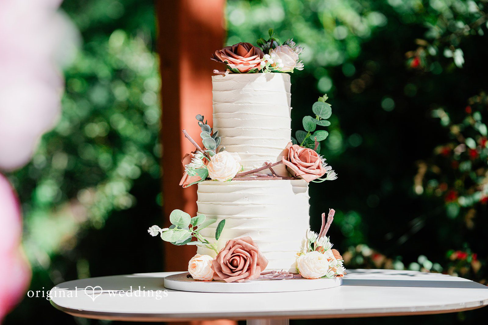 Wedding cake decorated with flowers