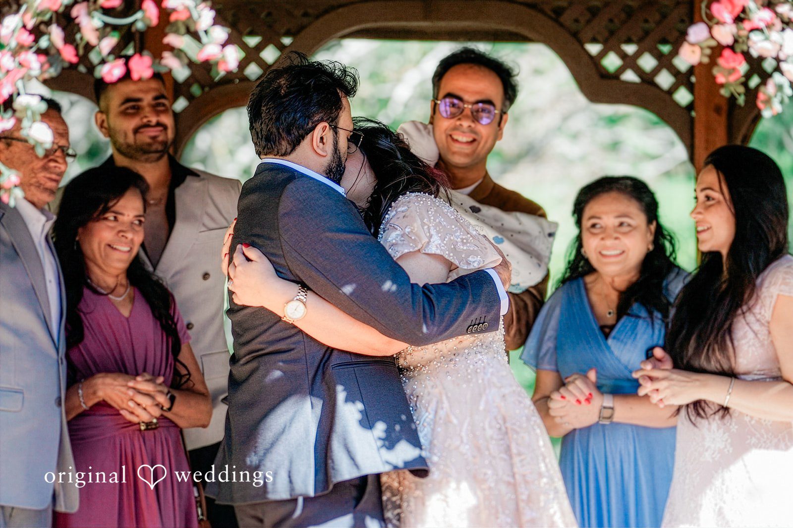 Romantic first kiss and hug moment of couple
