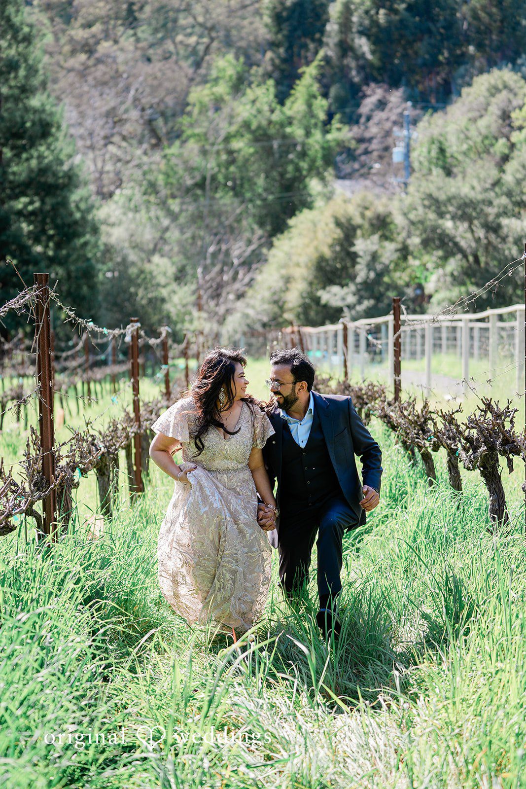 Lovely picture of couple looking at each other at Elliston Vineyards