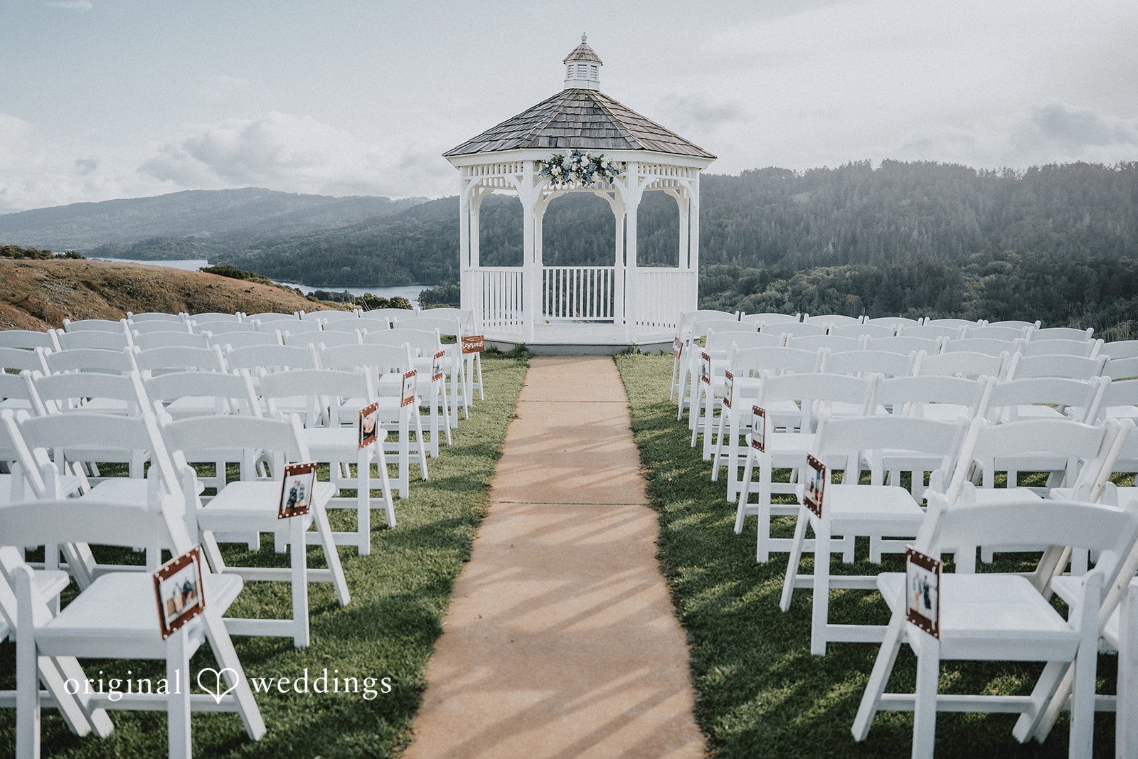Dominique + Chris Outdoor ceremony setup prepared before the wedding begins