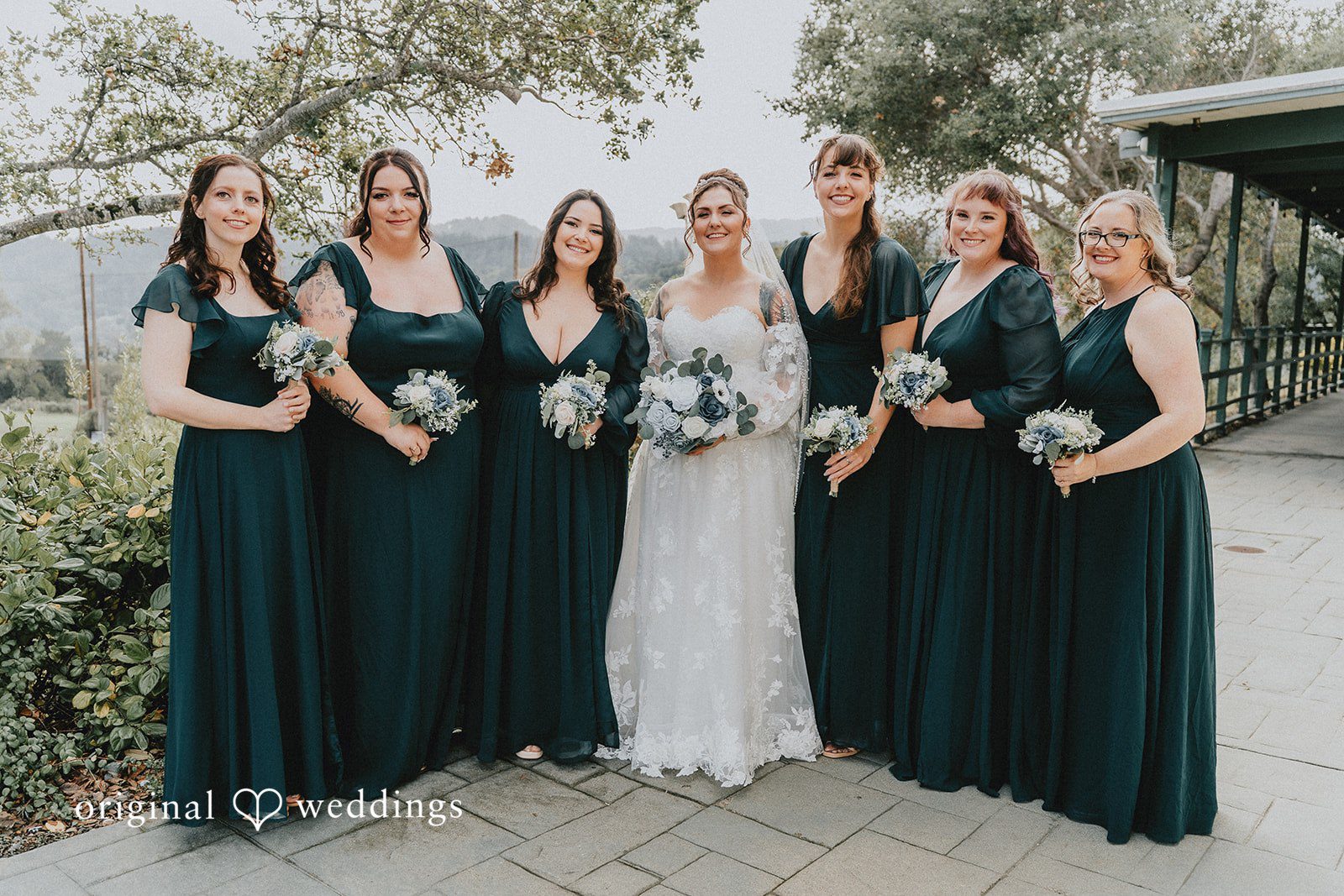 Dominique + Chris Bride posing with bridesmaids before the ceremony