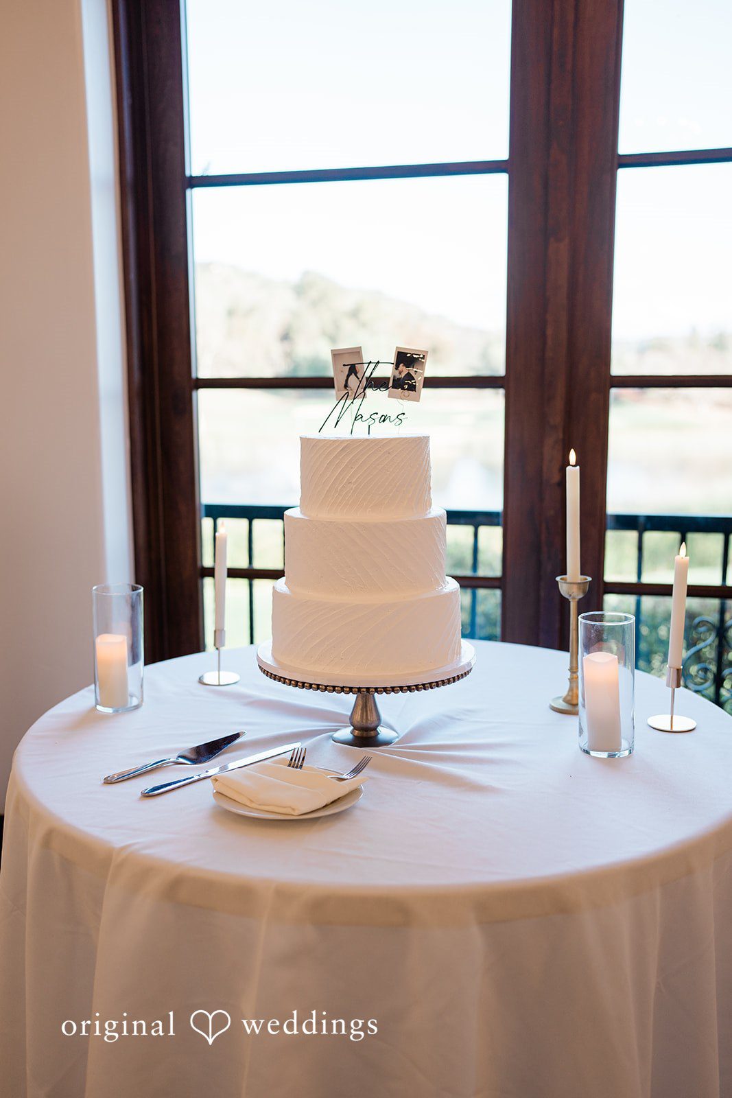 Jinelle + Brett Beautiful wedding cake with elegant floral wedding design and reception decor