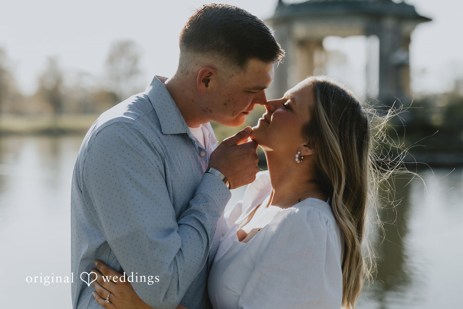 A romantic head-shot portrait of the couple