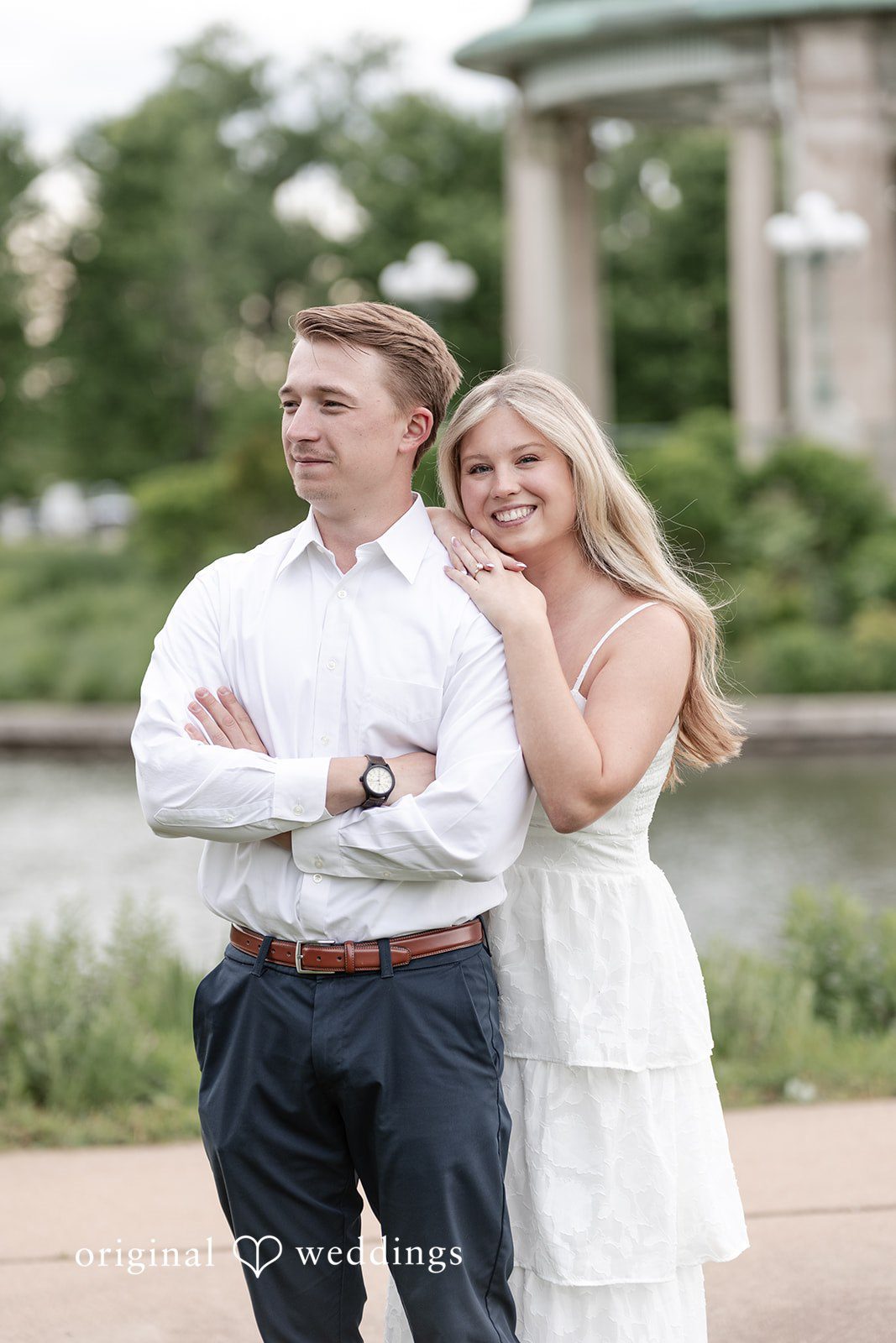 Rhyen + Jacob Bride resting her hand on the groom’s shoulder during portraits