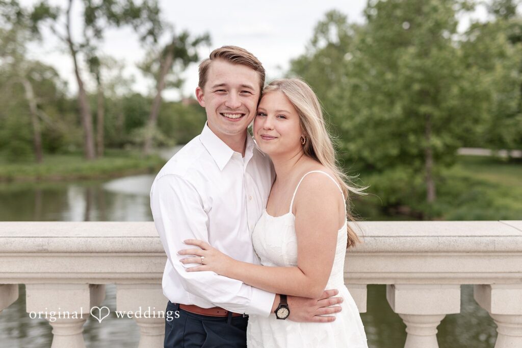 Rhyen + Jacob Romantic engagement portrait of the couple on the bridge