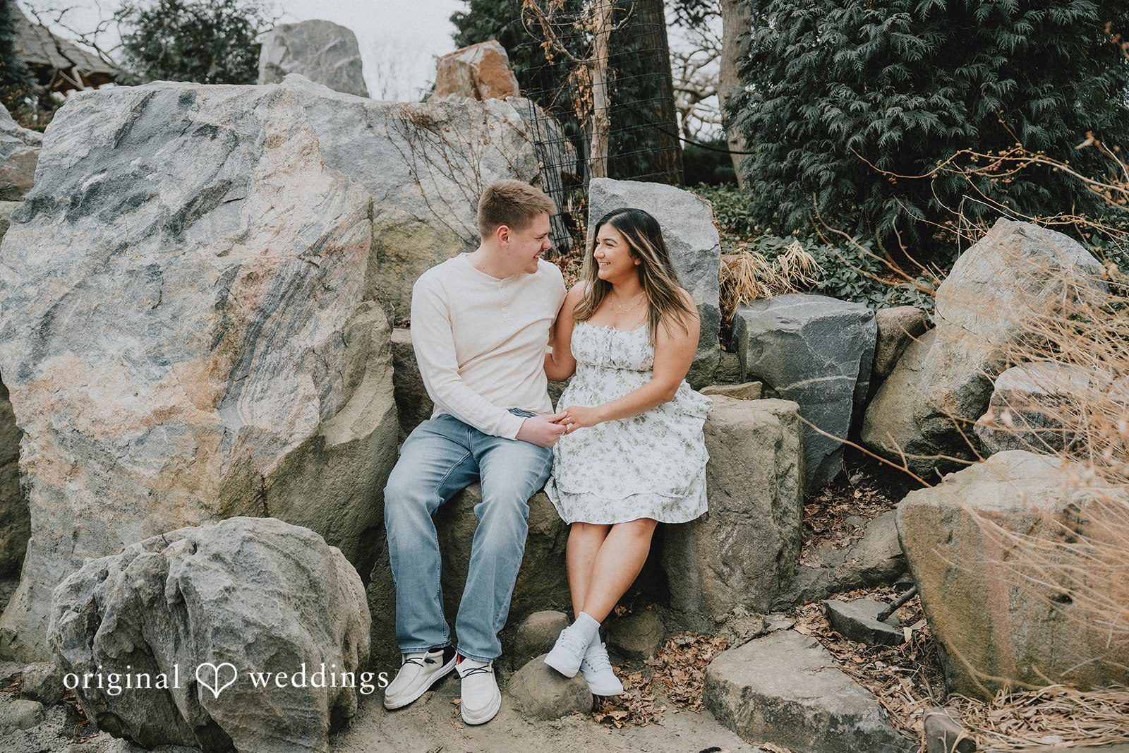 Couple looking at each other with smiley face.