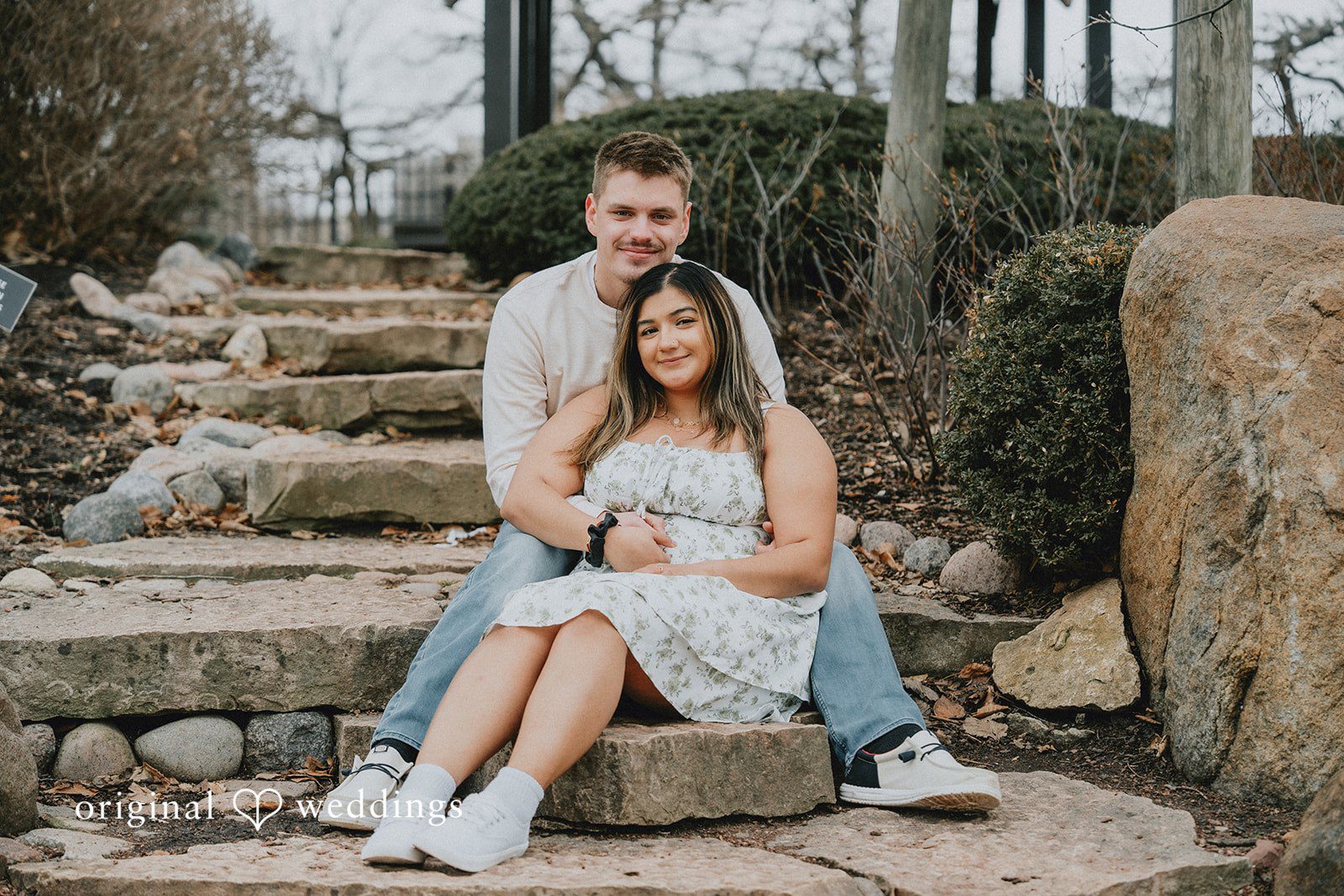 Beautiful picture of couple at Garden of the Phoenix in Jackson Park.