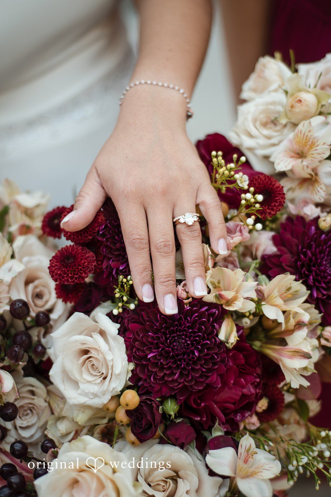 Close-up detail of the bride’s wedding ring