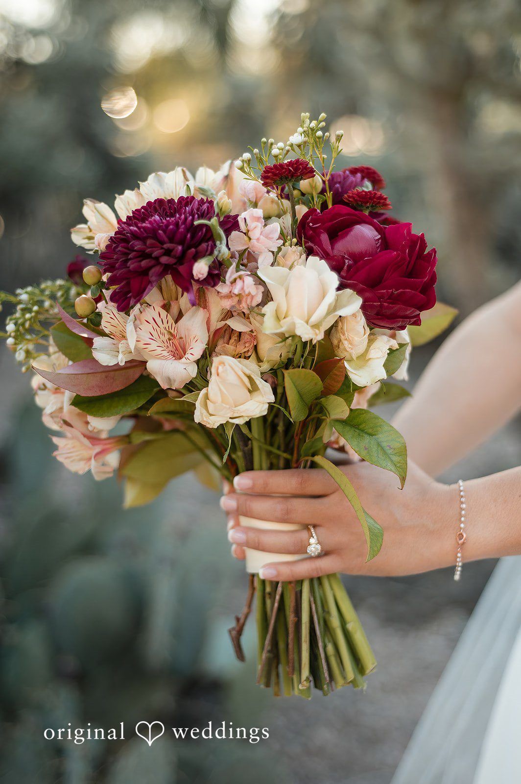 Close-up of the bride’s bouquet during wedding portraits