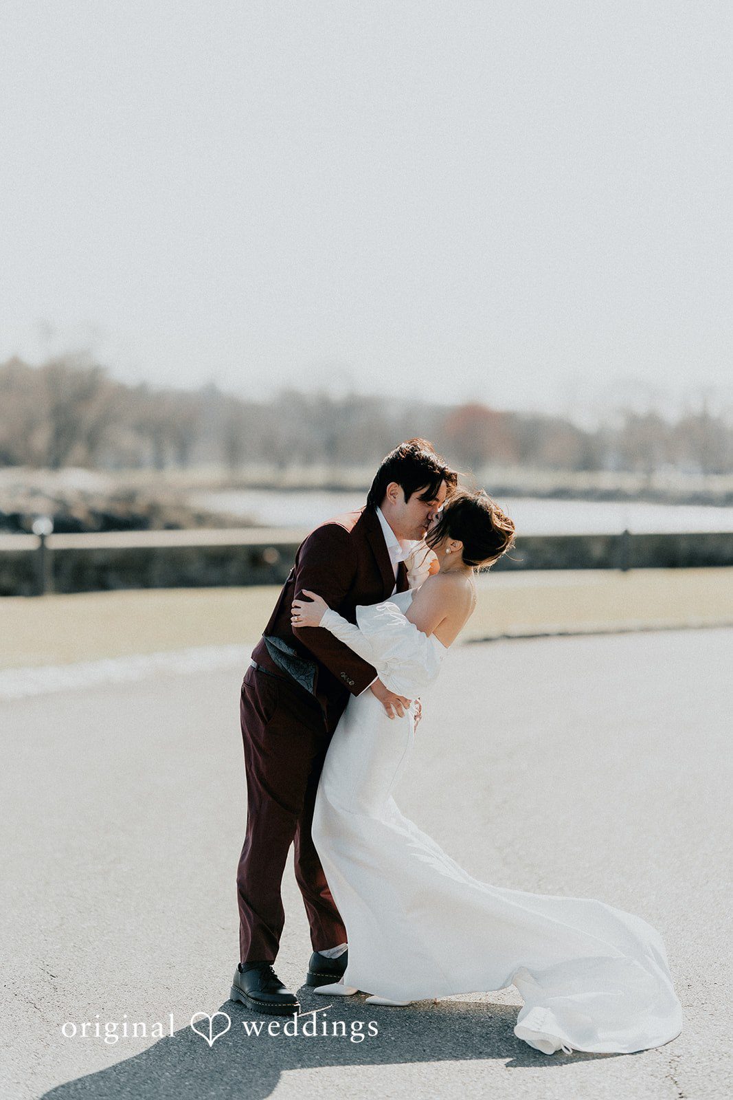 The couple shares a romantic kiss